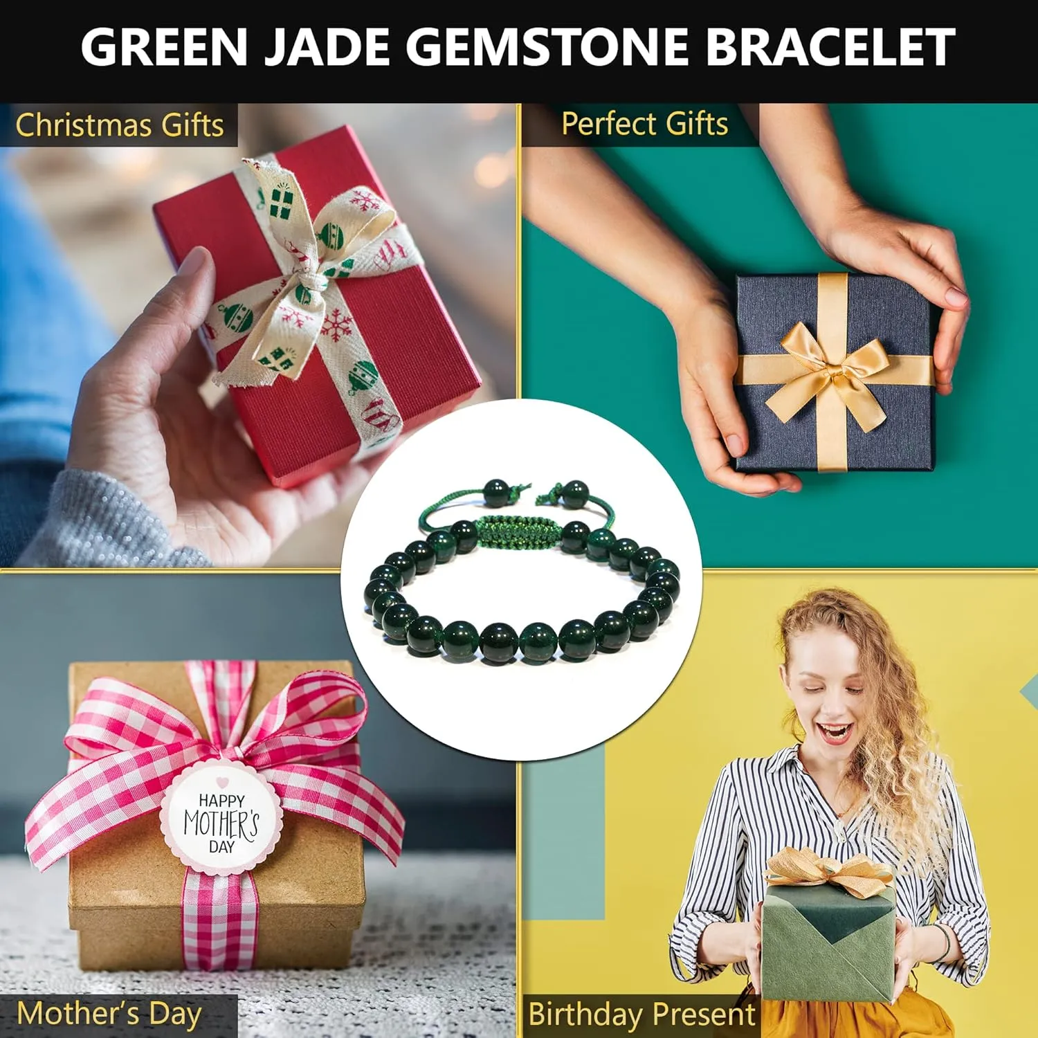 Green Jade Bracelet ??Healing Crystal Bracelet for Women, Men ??Chic Gemstone Bracelet for Men and Women ??8mm Round Bead Bracelets for Spiritual Healing, Protection, Positive Energy
