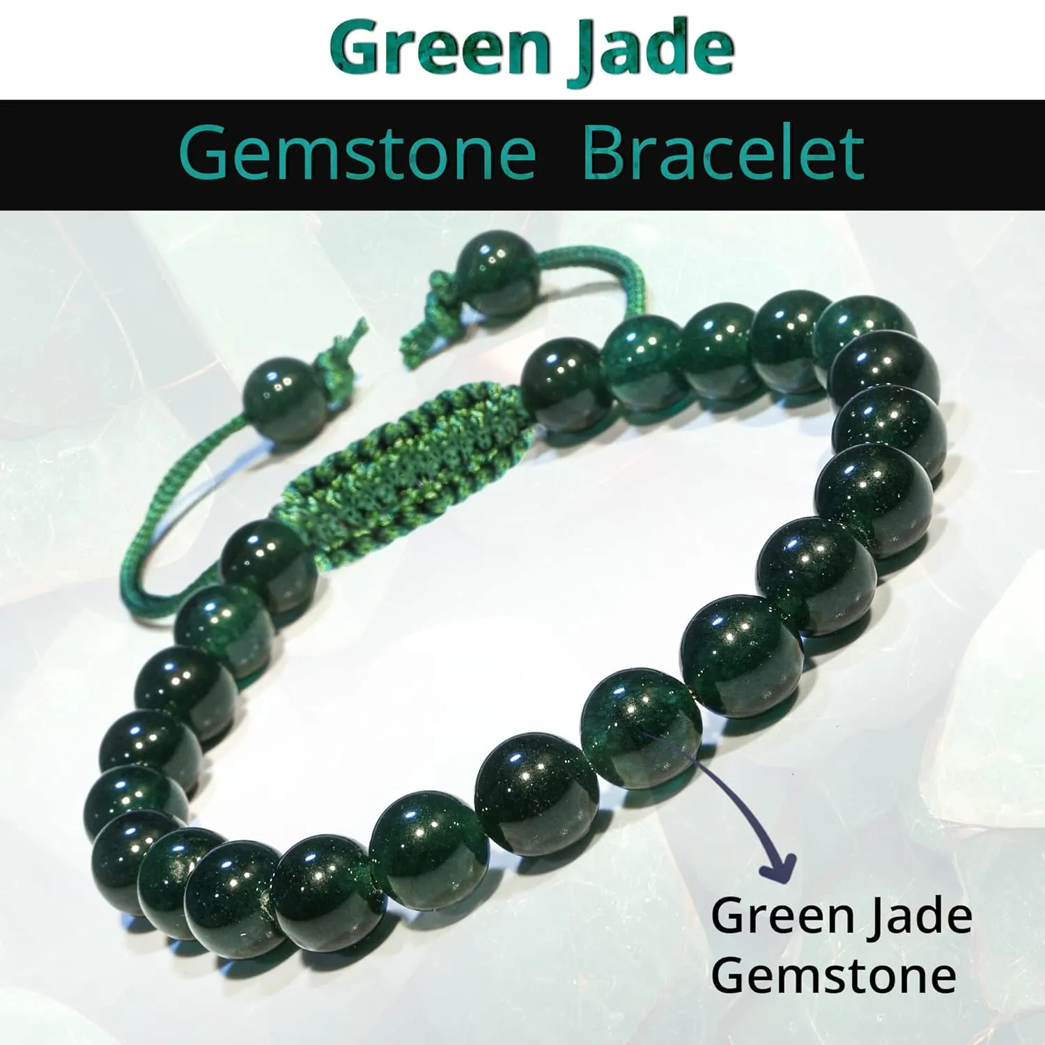 Green Jade Bracelet ??Healing Crystal Bracelet for Women, Men ??Chic Gemstone Bracelet for Men and Women ??8mm Round Bead Bracelets for Spiritual Healing, Protection, Positive Energy
