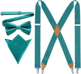 HISDERN Bow Tie and Suspenders for Men Elastic X-Back Suspender and Bowtie Set Adjustable Braces for Wedding Tuxedo