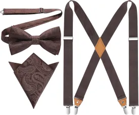 HISDERN Bow Tie and Suspenders for Men Elastic X-Back Suspender and Bowtie Set Adjustable Braces for Wedding Tuxedo