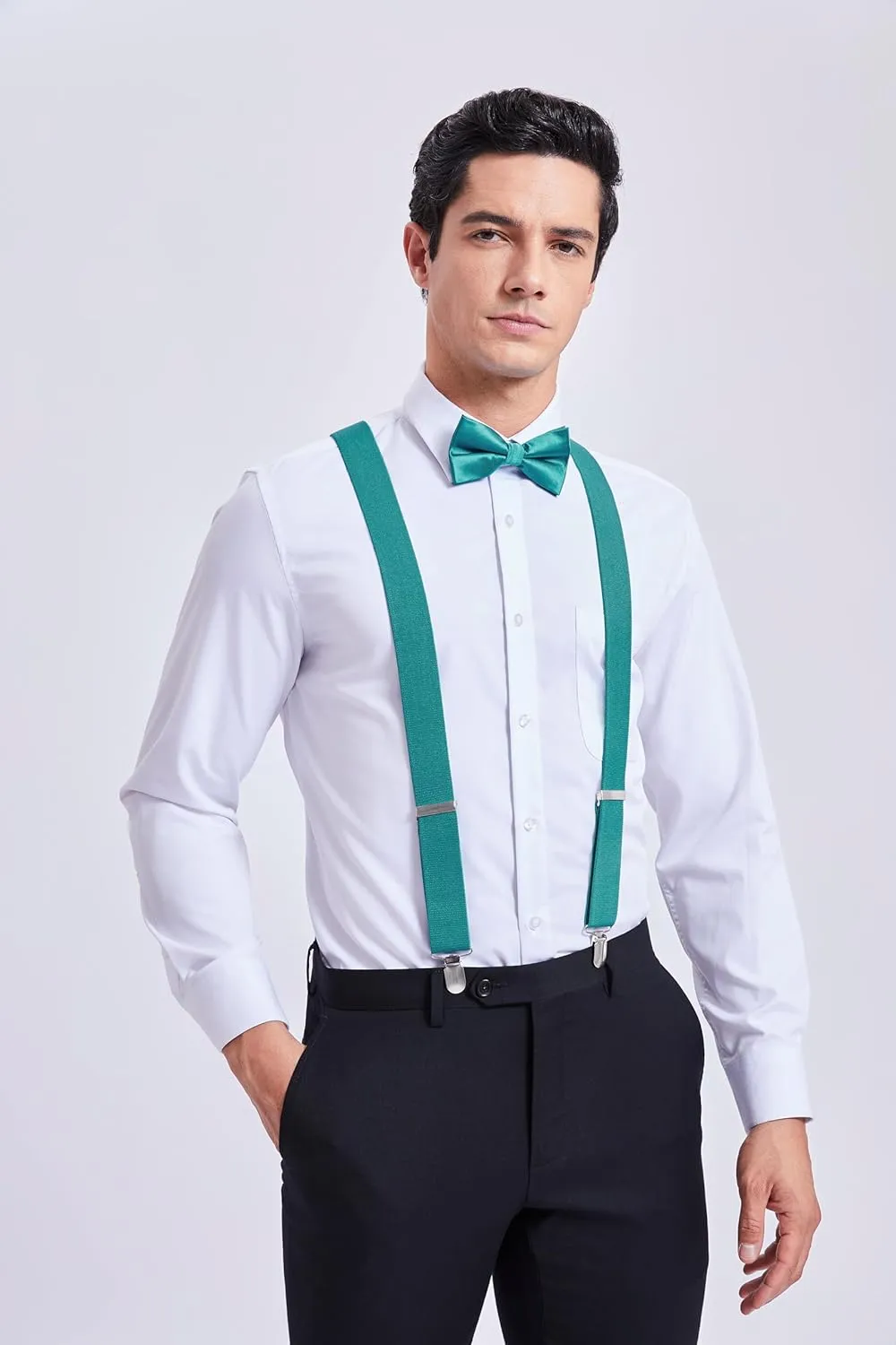 HISDERN Bow Tie and Suspenders for Men Elastic X-Back Suspender and Bowtie Set Adjustable Braces for Wedding Tuxedo