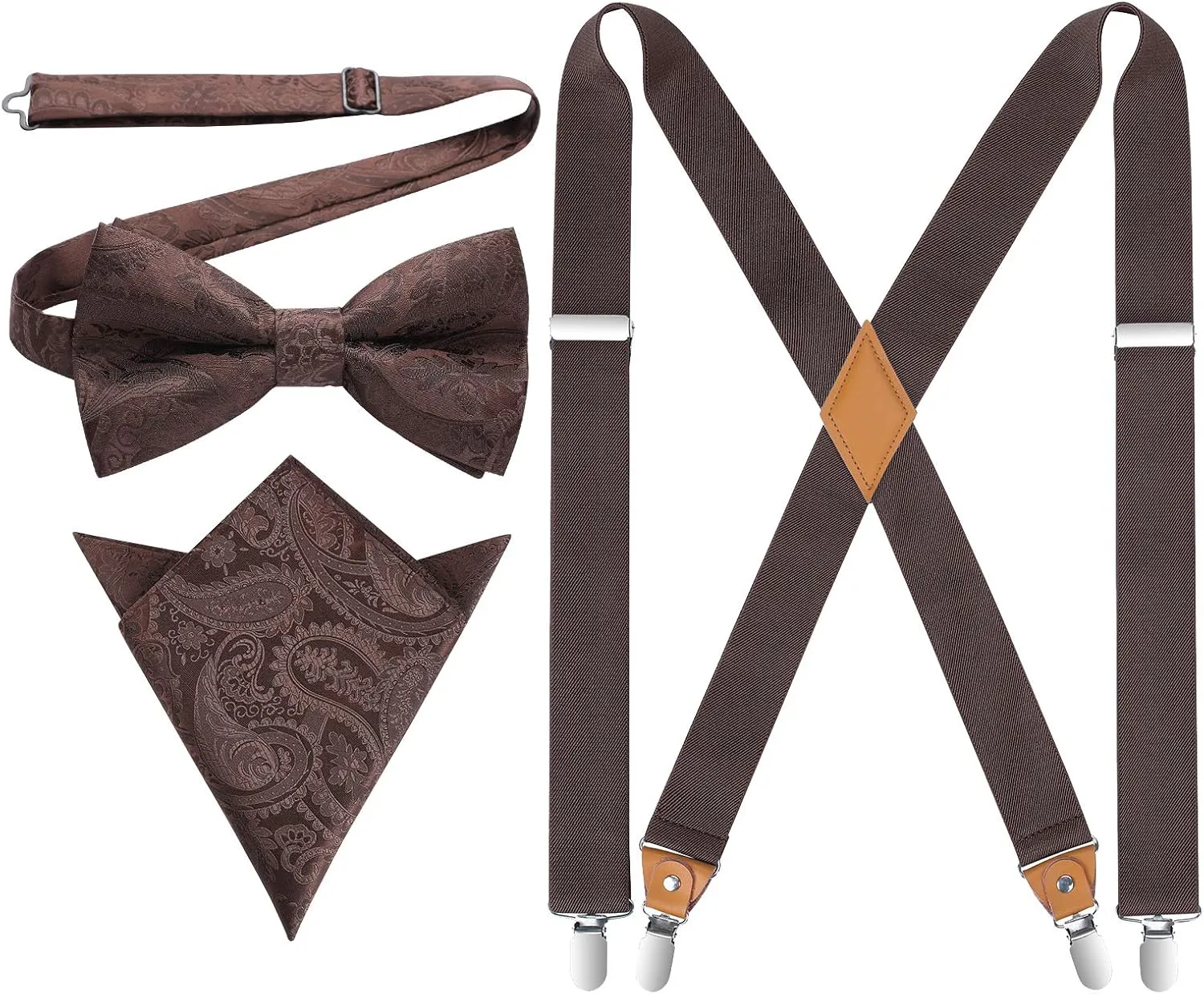 HISDERN Bow Tie and Suspenders for Men Elastic X-Back Suspender and Bowtie Set Adjustable Braces for Wedding Tuxedo