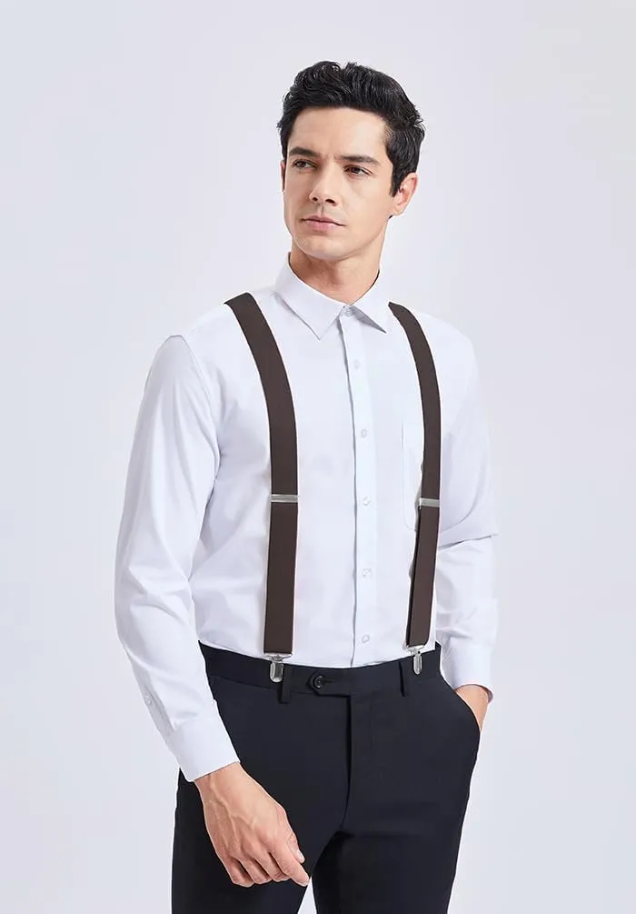 HISDERN Bow Tie and Suspenders for Men Elastic X-Back Suspender and Bowtie Set Adjustable Braces for Wedding Tuxedo