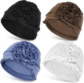 JarseHera 4PCS Cotton Chemo Headwear for Women Soft Cancer Caps Beanie for Hair Loss