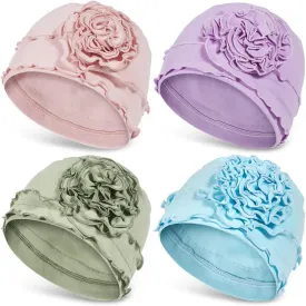 JarseHera 4PCS Cotton Chemo Headwear for Women Soft Cancer Caps Beanie for Hair Loss