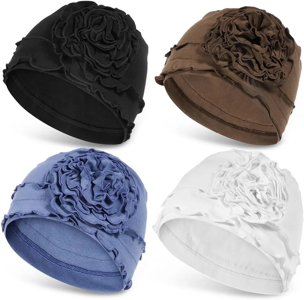 JarseHera 4PCS Cotton Chemo Headwear for Women Soft Cancer Caps Beanie for Hair Loss
