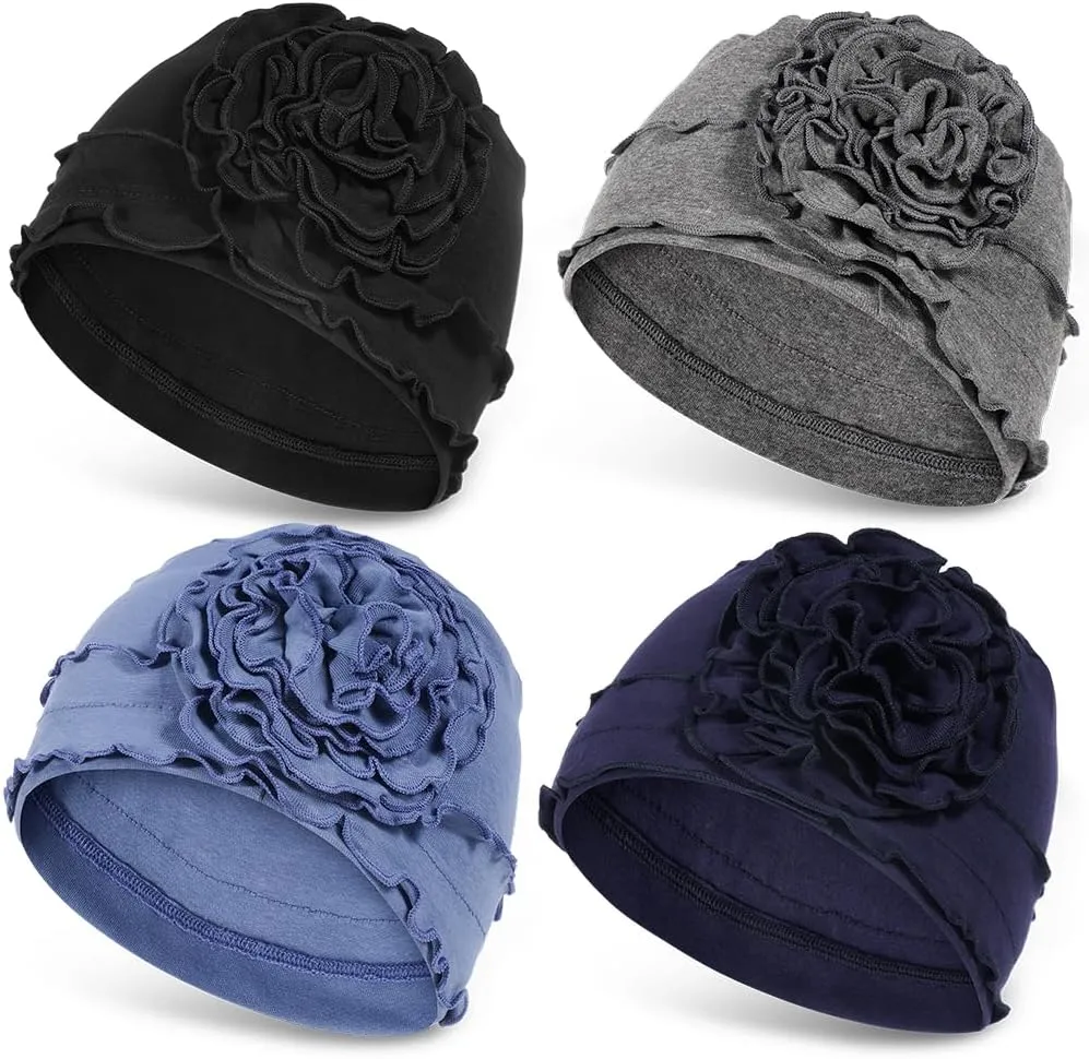 JarseHera 4PCS Cotton Chemo Headwear for Women Soft Cancer Caps Beanie for Hair Loss