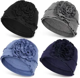 JarseHera 4PCS Cotton Chemo Headwear for Women Soft Cancer Caps Beanie for Hair Loss