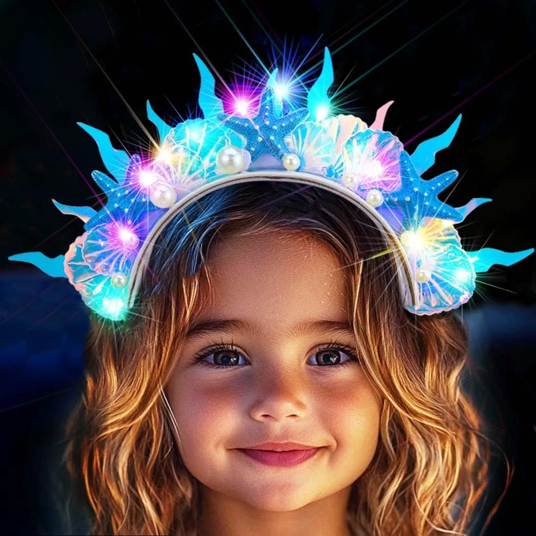 Kilshye Light Up Starfish Headband LED Shell Mermaid Headpiece Costume Hair Accessories for Girls