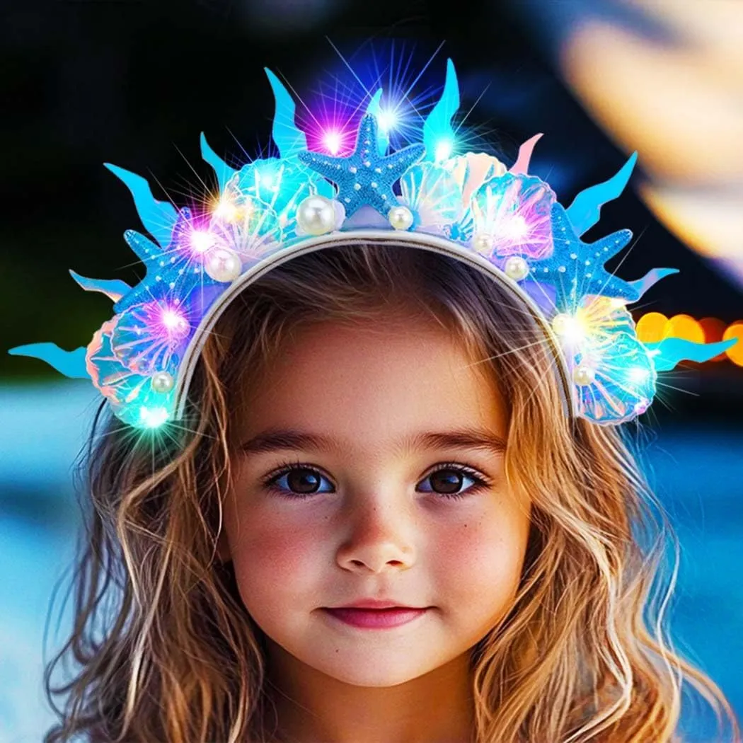 Kilshye Light Up Starfish Headband LED Shell Mermaid Headpiece Costume Hair Accessories for Girls
