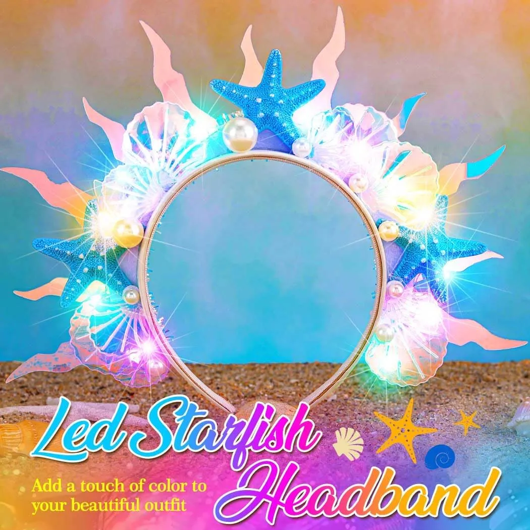 Kilshye Light Up Starfish Headband LED Shell Mermaid Headpiece Costume Hair Accessories for Girls