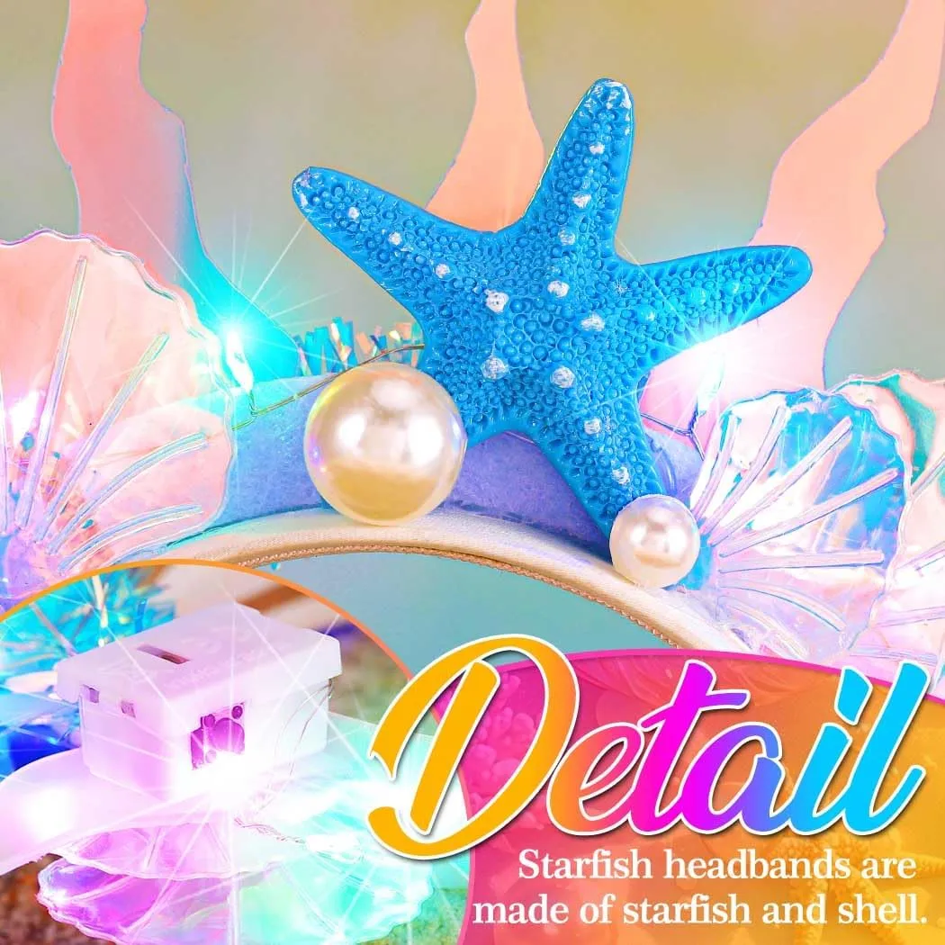 Kilshye Light Up Starfish Headband LED Shell Mermaid Headpiece Costume Hair Accessories for Girls