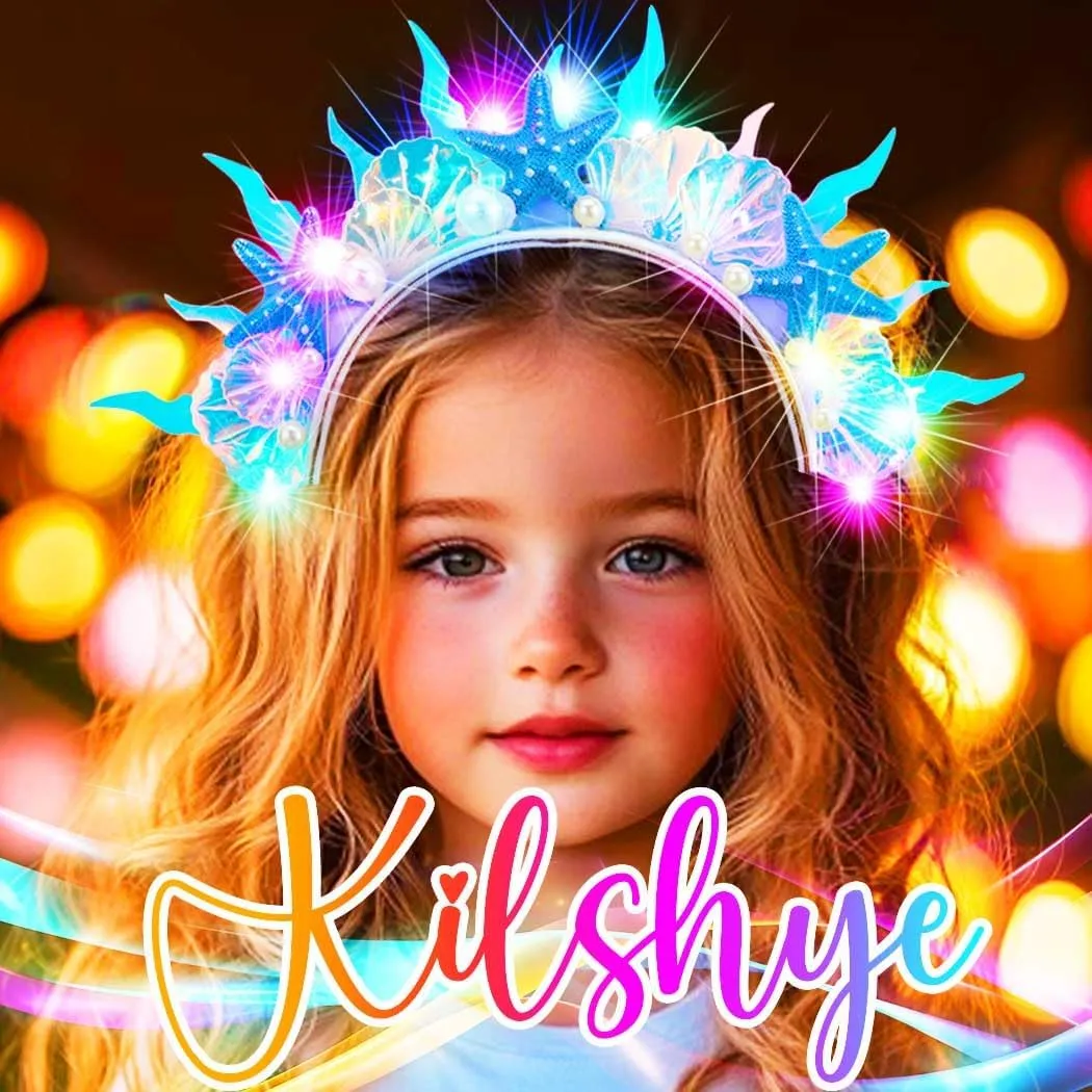 Kilshye Light Up Starfish Headband LED Shell Mermaid Headpiece Costume Hair Accessories for Girls