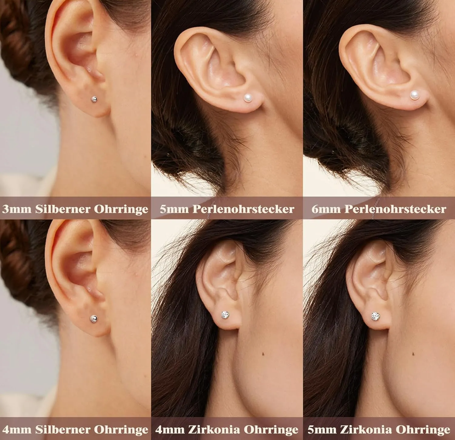 LOUMILEO 6 Pairs Pearl Earrings Set Hypoallergenic Small Sterling Silver Stud Earrings for Women Man 3-10MM Tiny Cartilage Piercing Pearl Studs for Multiple Piercing