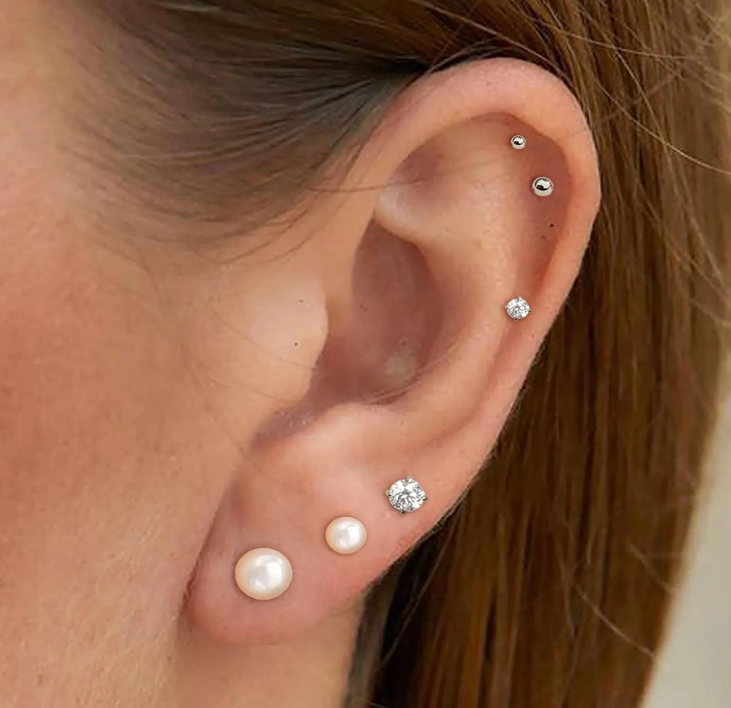 LOUMILEO 6 Pairs Pearl Earrings Set Hypoallergenic Small Sterling Silver Stud Earrings for Women Man 3-10MM Tiny Cartilage Piercing Pearl Studs for Multiple Piercing