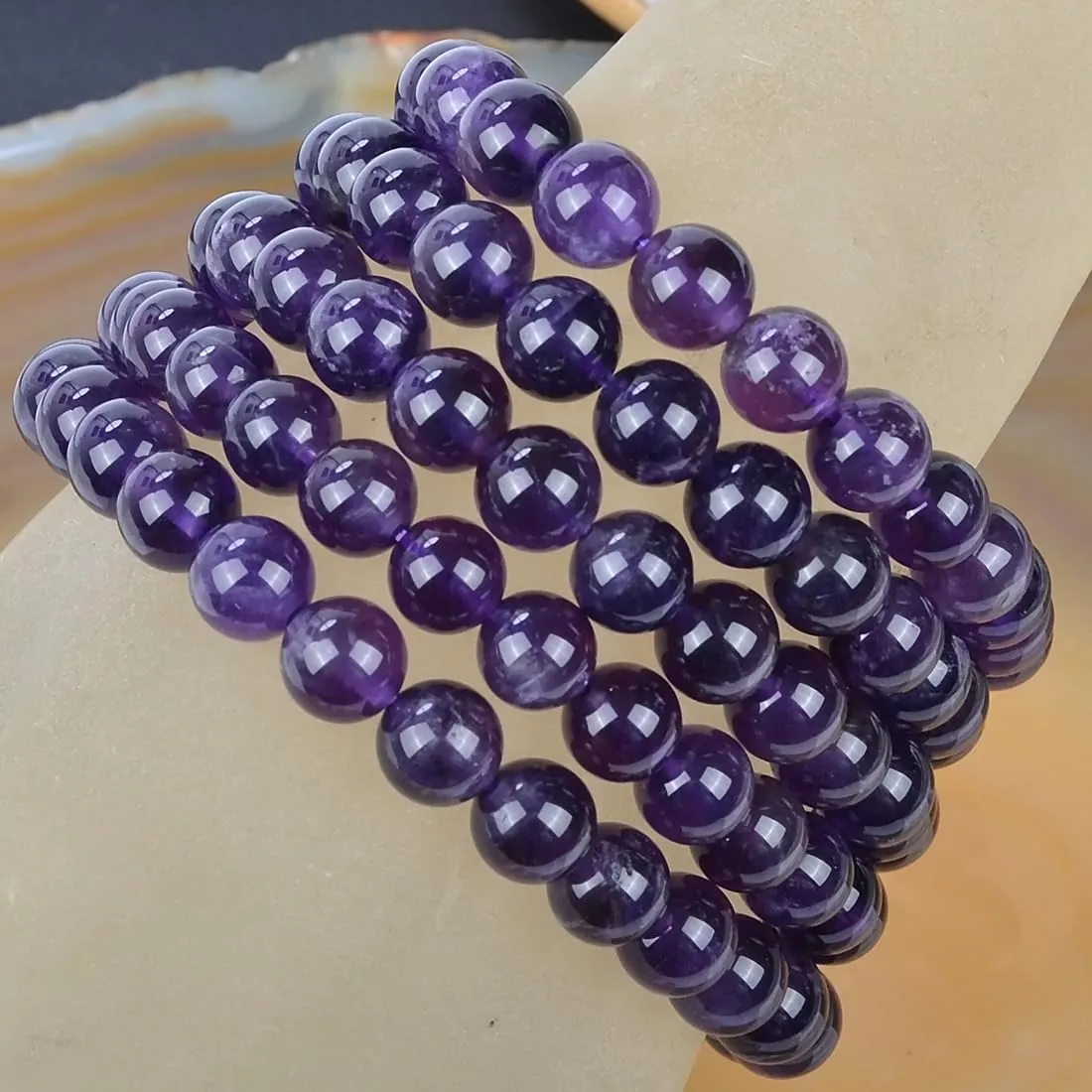 Massive Beads Amethyst - Guardian Stone - Handmade Yoga Stretch Elastic Bracelet Natural Stone Crystal Healing Power Energy Gifts for Unisex Adult 8mm