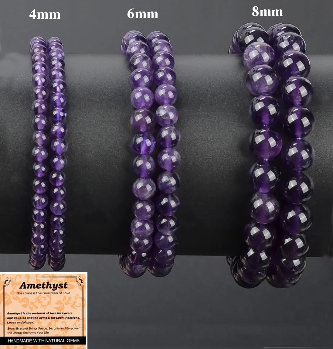 Massive Beads Amethyst - Guardian Stone - Handmade Yoga Stretch Elastic Bracelet Natural Stone Crystal Healing Power Energy Gifts for Unisex Adult 8mm