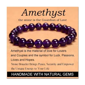 Massive Beads Amethyst - Guardian Stone - Handmade Yoga Stretch Elastic Bracelet Natural Stone Crystal Healing Power Energy Gifts for Unisex Adult 8mm
