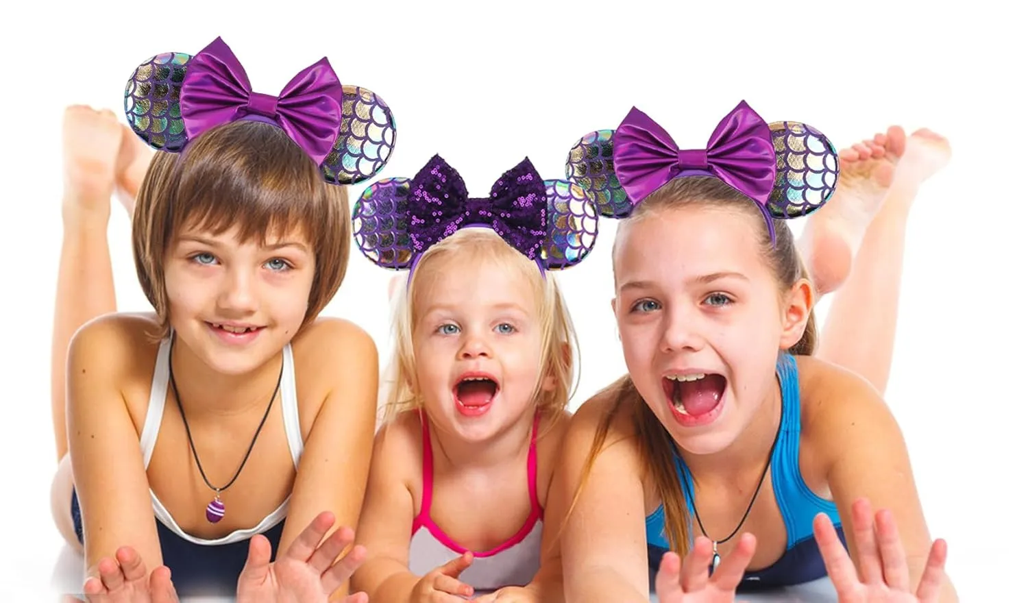 Mermaid Style Purple Mouse Ears Headband With Shining Bow, for Girls Women Disneyland Costume Christmas Cosplay Glitter Party Decoration; MRY-Z5