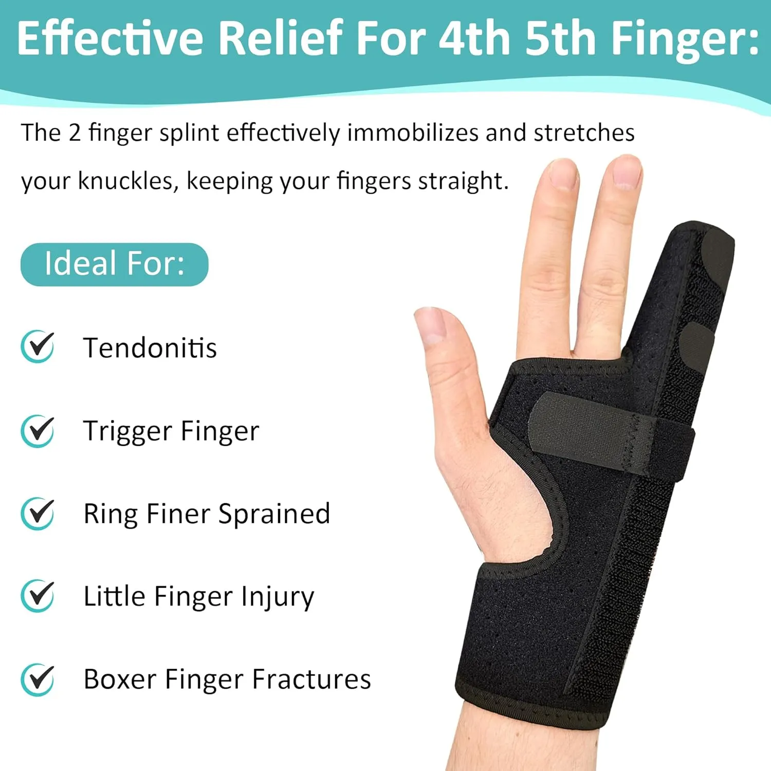 Metacarpal Finger Splint Hand Brace - Pinky Ring Finger Immobilizer For Boxer Fractures -Fit for Both Left or Right Hand (X-Small)