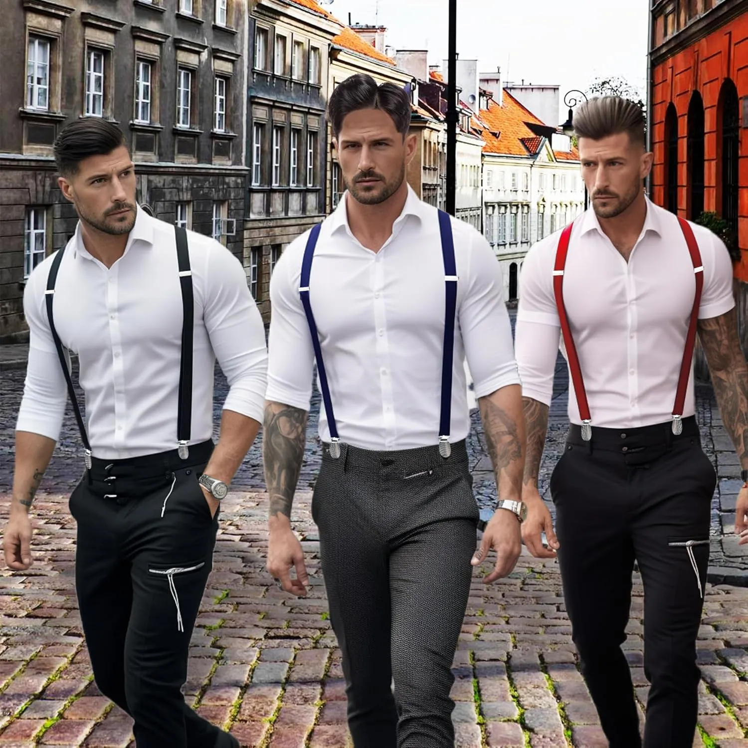 MIAOMIAO Men's 1 1/2 Inch Heavy Duty Adjustable X-Back Suspenders with Strong Clips for Work and Jeans