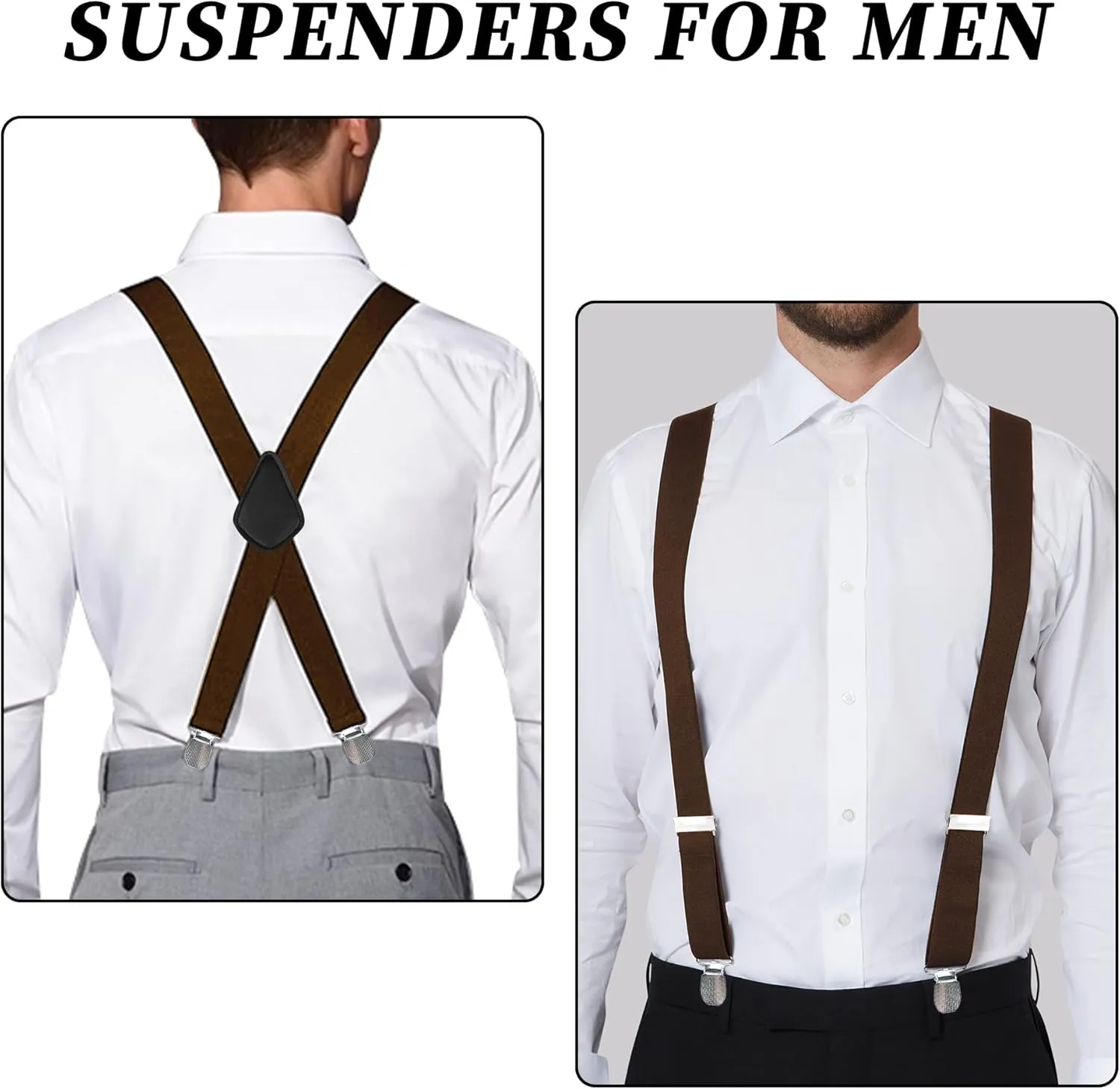 MIAOMIAO Men's 1 1/2 Inch Heavy Duty Adjustable X-Back Suspenders with Strong Clips for Work and Jeans