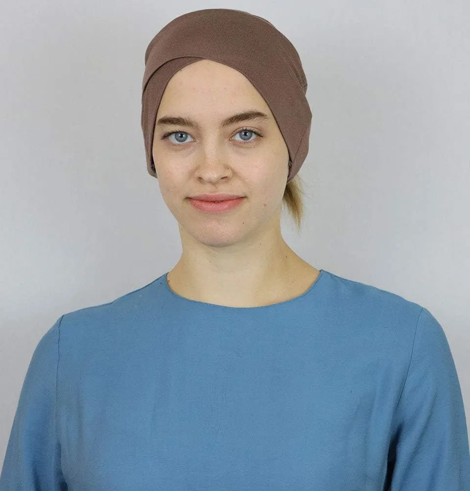 Modefa Islamic Turkish Women's Plain Solid Jersey Criss Cross Tube Hijab Bonnet Muslim Scarf Cap Bone Underscarf