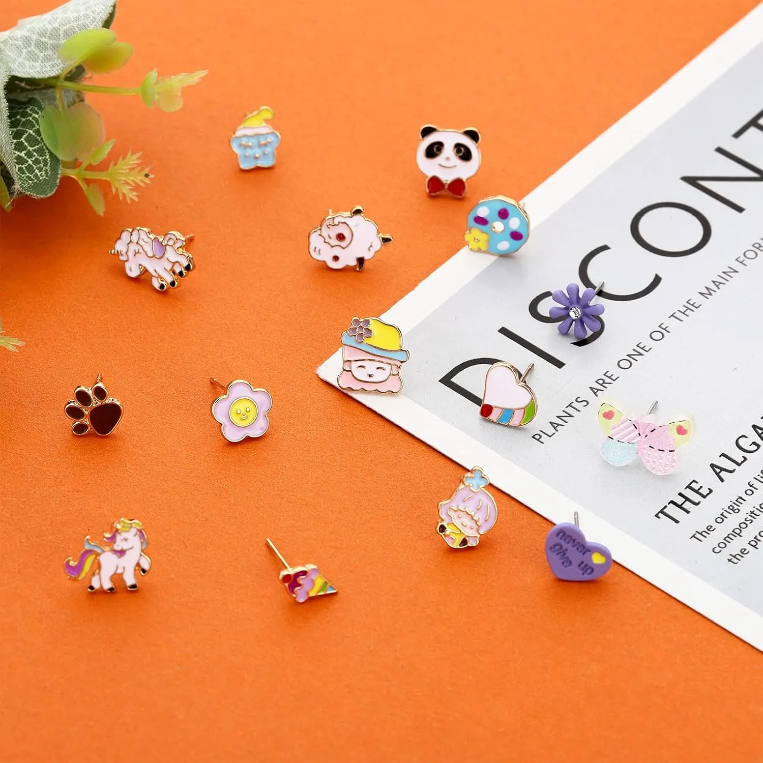 NEWITIN 30 Pairs Colorful Cute Earrings for Girls Sensitive Ears Hypoallergenic Girl Stud Earrings Set Stainless Steel Cartoon Stud for Girls and Women