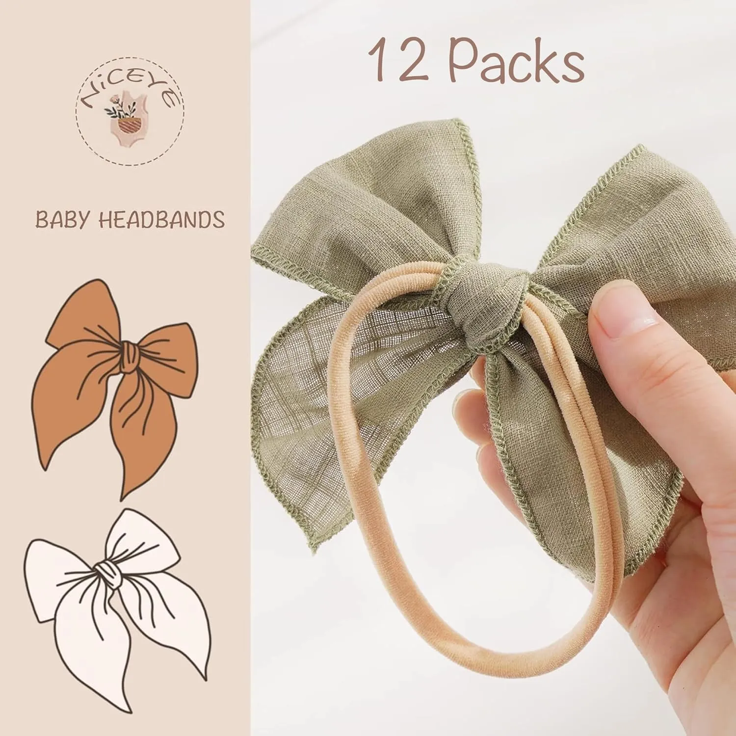 Niceye Baby Girl Bows and Headbands, Stretchy Nylon Hairbands Hair Bows for Newborns, Infants, Toddlers - Handmade Baby Hair Accessories for Girls