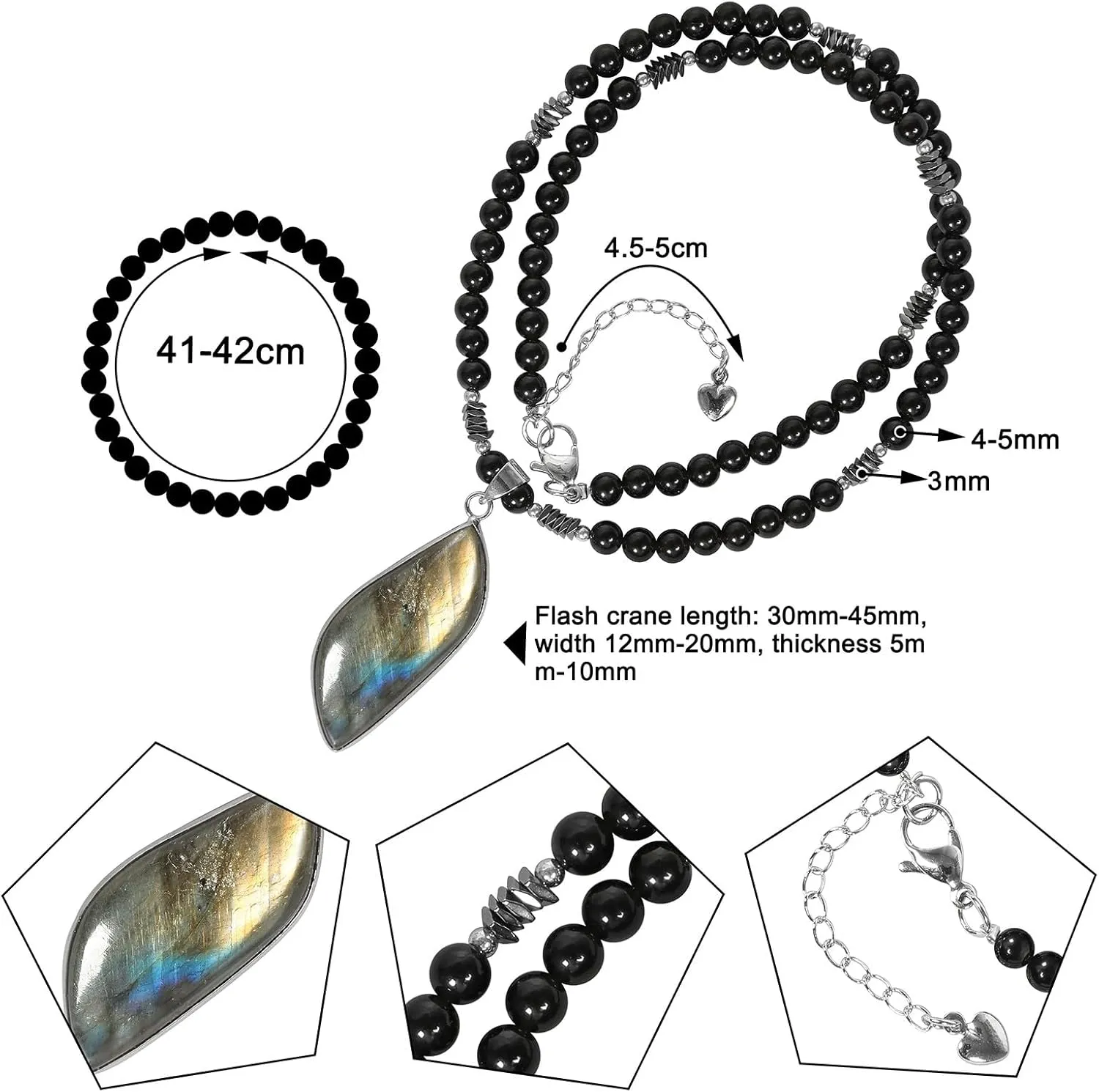 Nupuyai Irregular Labradorite Pendant Necklace for Women and Men, Natural Crystal Stone Beaded Necklace for Unisex