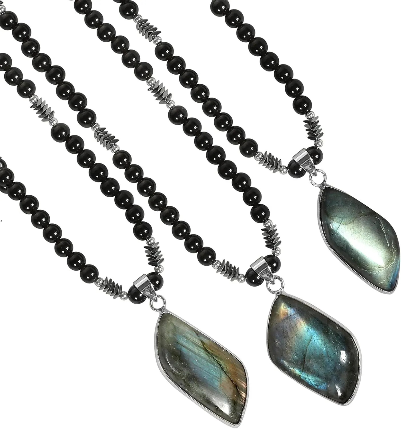 Nupuyai Irregular Labradorite Pendant Necklace for Women and Men, Natural Crystal Stone Beaded Necklace for Unisex