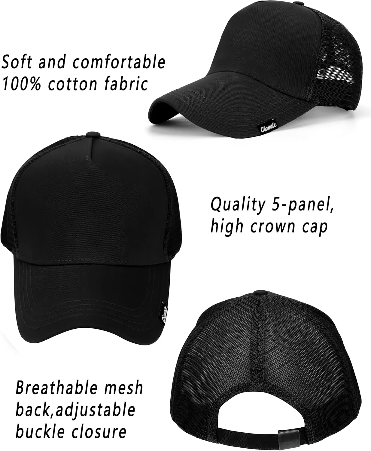 Oversize XXL Baseball Cap for Men, Extra Large Hat for Big Heads 23.6"-25.6", Plus Size Structured Dad Trucker Hats