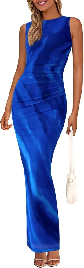 PRETTYGARDEN Wedding Guest Dresses for Women 2025 Summer Spring Floral Bodycon Sleeveless Mesh Maxi Long Dress
