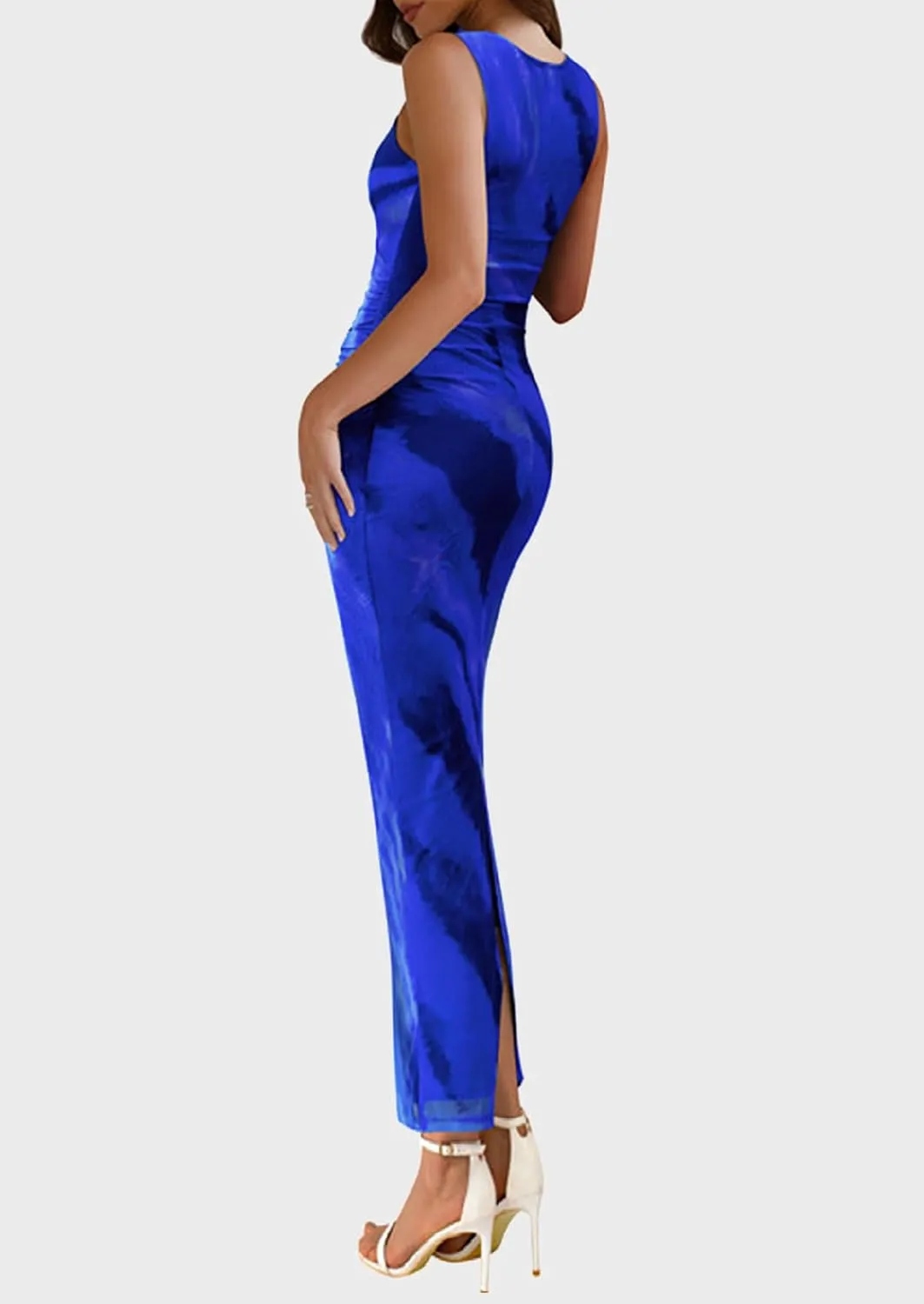 PRETTYGARDEN Wedding Guest Dresses for Women 2025 Summer Spring Floral Bodycon Sleeveless Mesh Maxi Long Dress