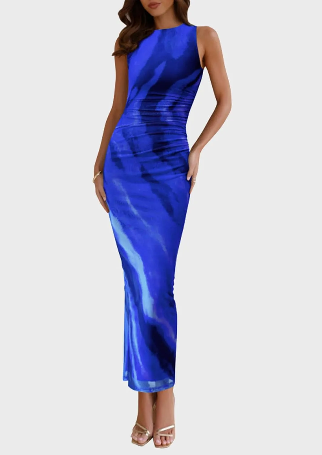 PRETTYGARDEN Wedding Guest Dresses for Women 2025 Summer Spring Floral Bodycon Sleeveless Mesh Maxi Long Dress