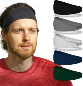 Relix Sports Headband for Men (Pack of 5) Moisture Absorbing Workout Headband, Sweatband Headbands for Running, Cycling, Football, Yoga, Unisex Hairband