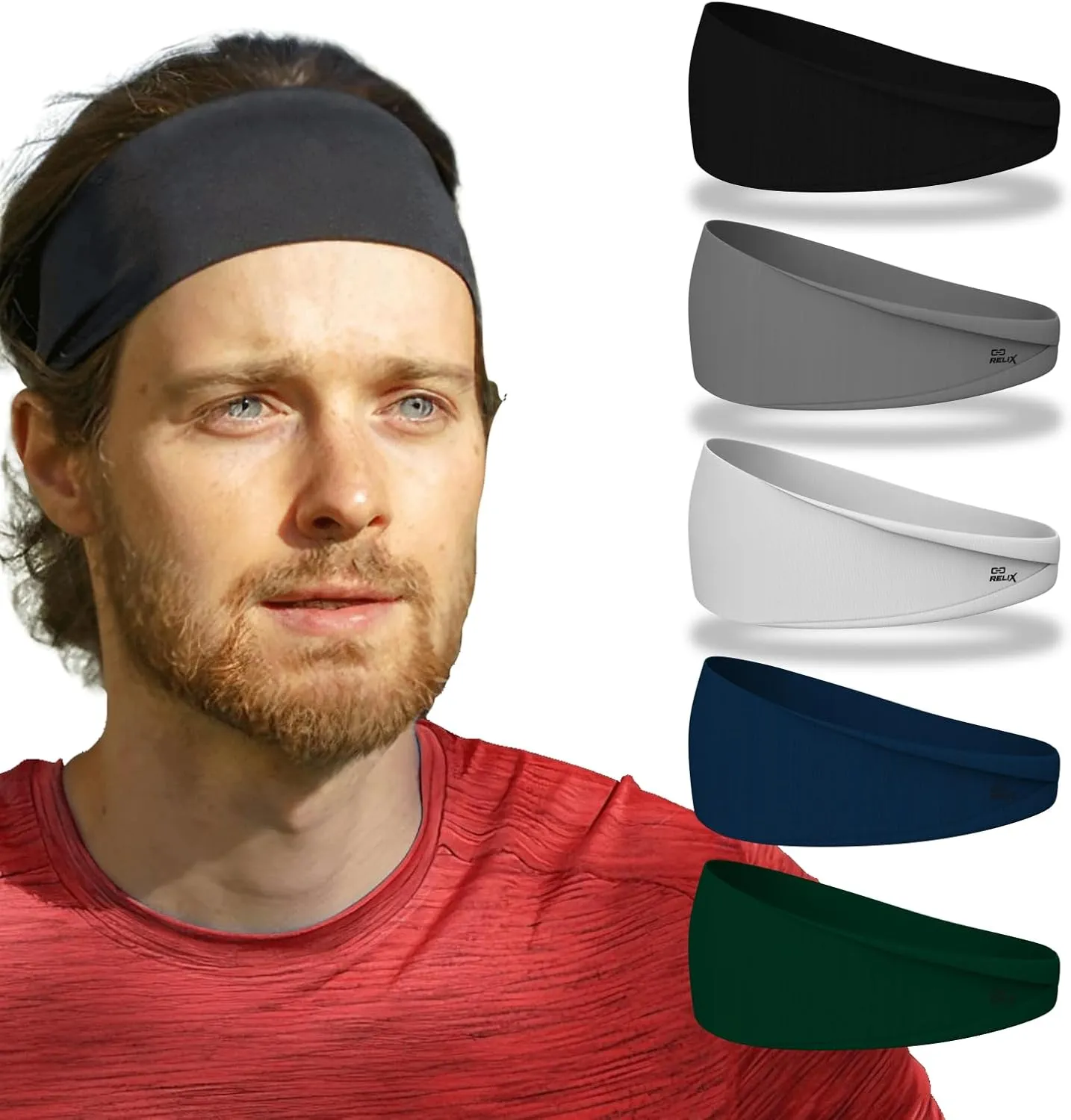 Relix Sports Headband for Men (Pack of 5) Moisture Absorbing Workout Headband, Sweatband Headbands for Running, Cycling, Football, Yoga, Unisex Hairband