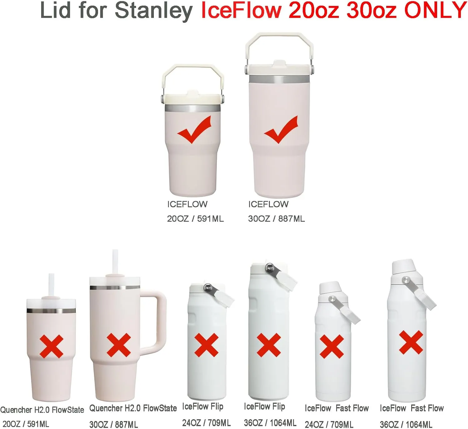 Replacement Tumbler Lid for Stanley IceFlow 20 oz 30 oz Flip Straw Lid with Reusable Straw,Cleaning Brush (White, 20oz & 30oz)