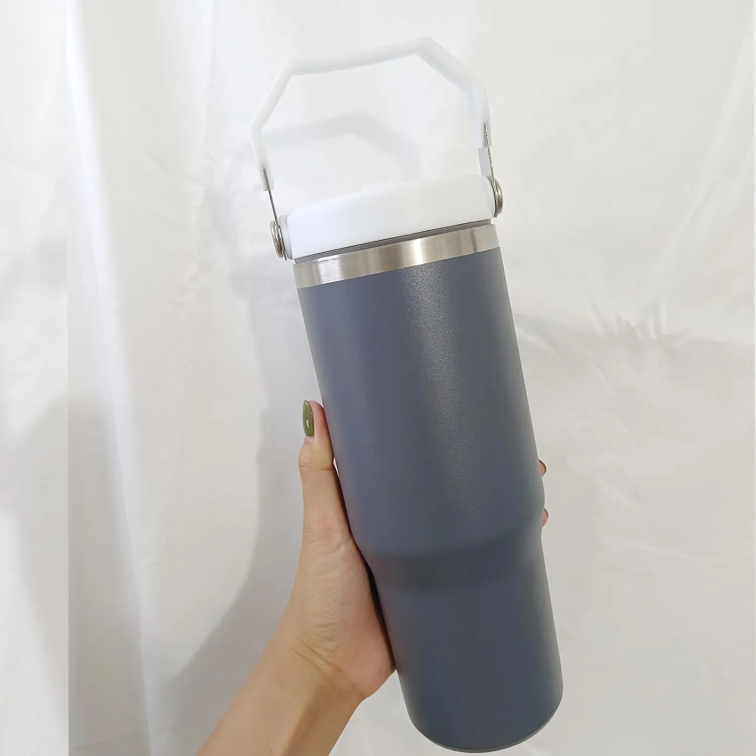 Replacement Tumbler Lid for Stanley IceFlow 20 oz 30 oz Flip Straw Lid with Reusable Straw,Cleaning Brush (White, 20oz & 30oz)