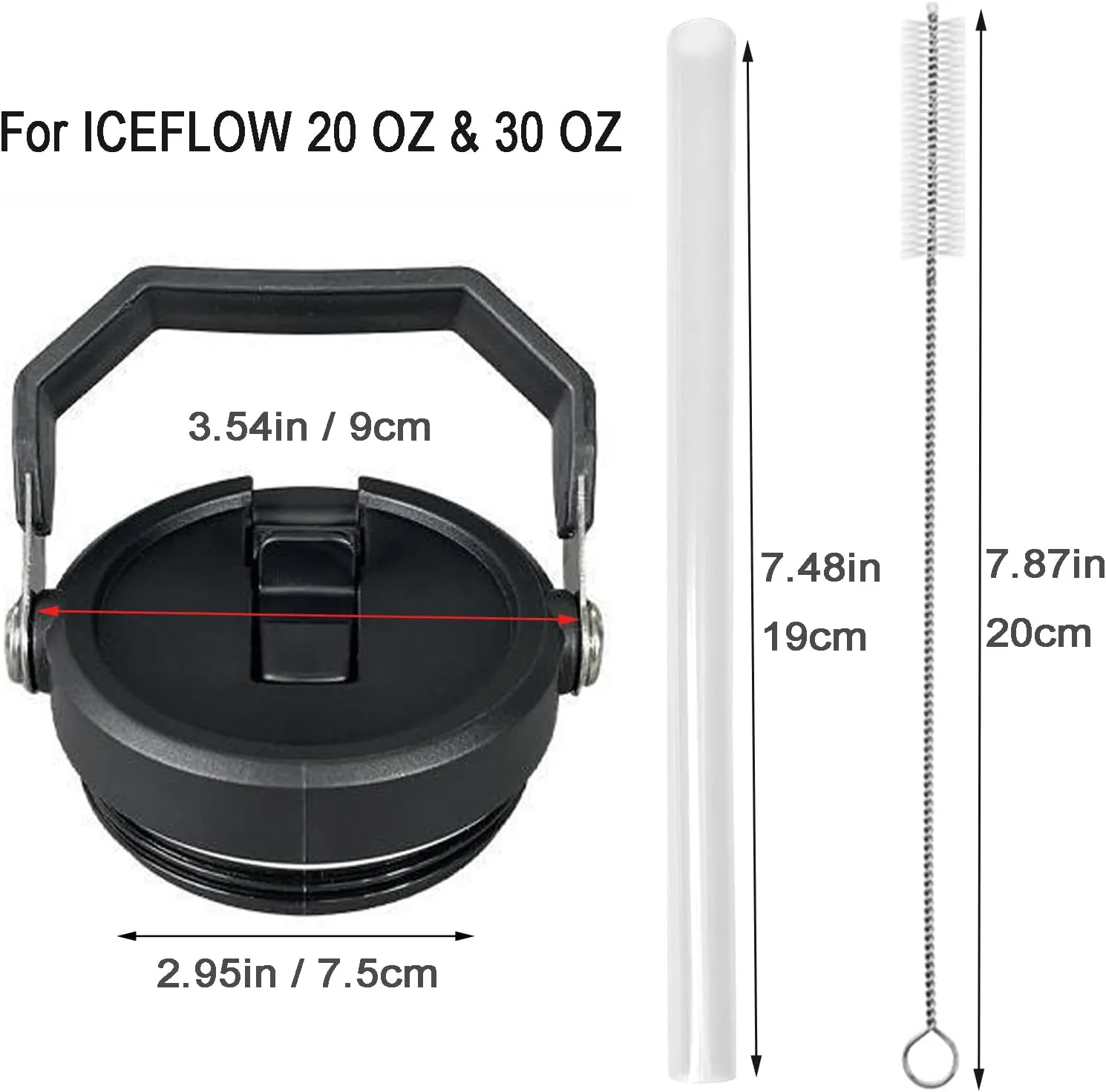Replacement Tumbler Lid for Stanley IceFlow 20 oz 30 oz Flip Straw Lid with Reusable Straw,Cleaning Brush (White, 20oz & 30oz)