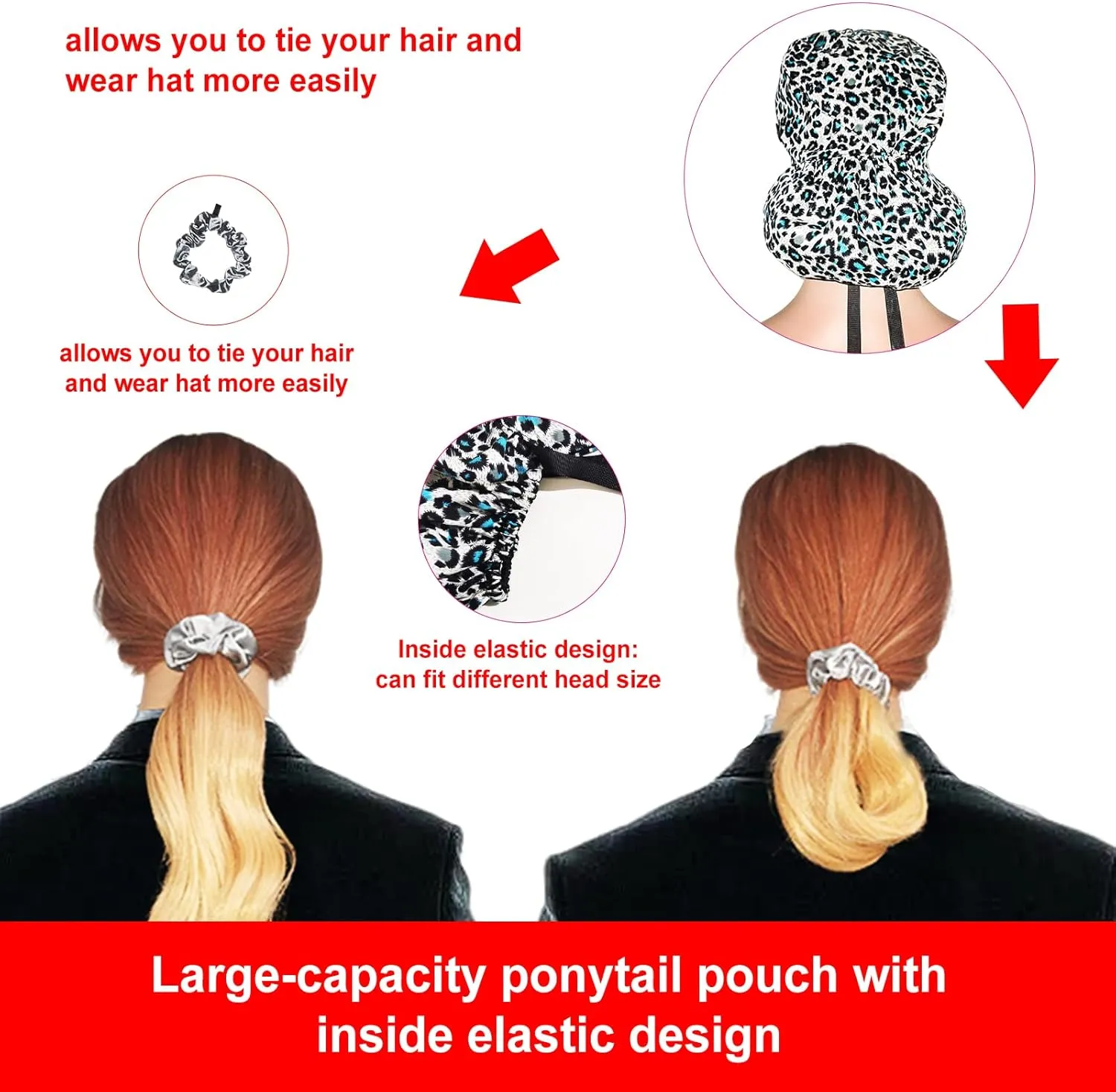 Scrub Cap with Silky Inner - Cotton Hat with Sweatband and Buttons, Adjustable Tie Back Ponytail(Randomly Provide Hair Ring)