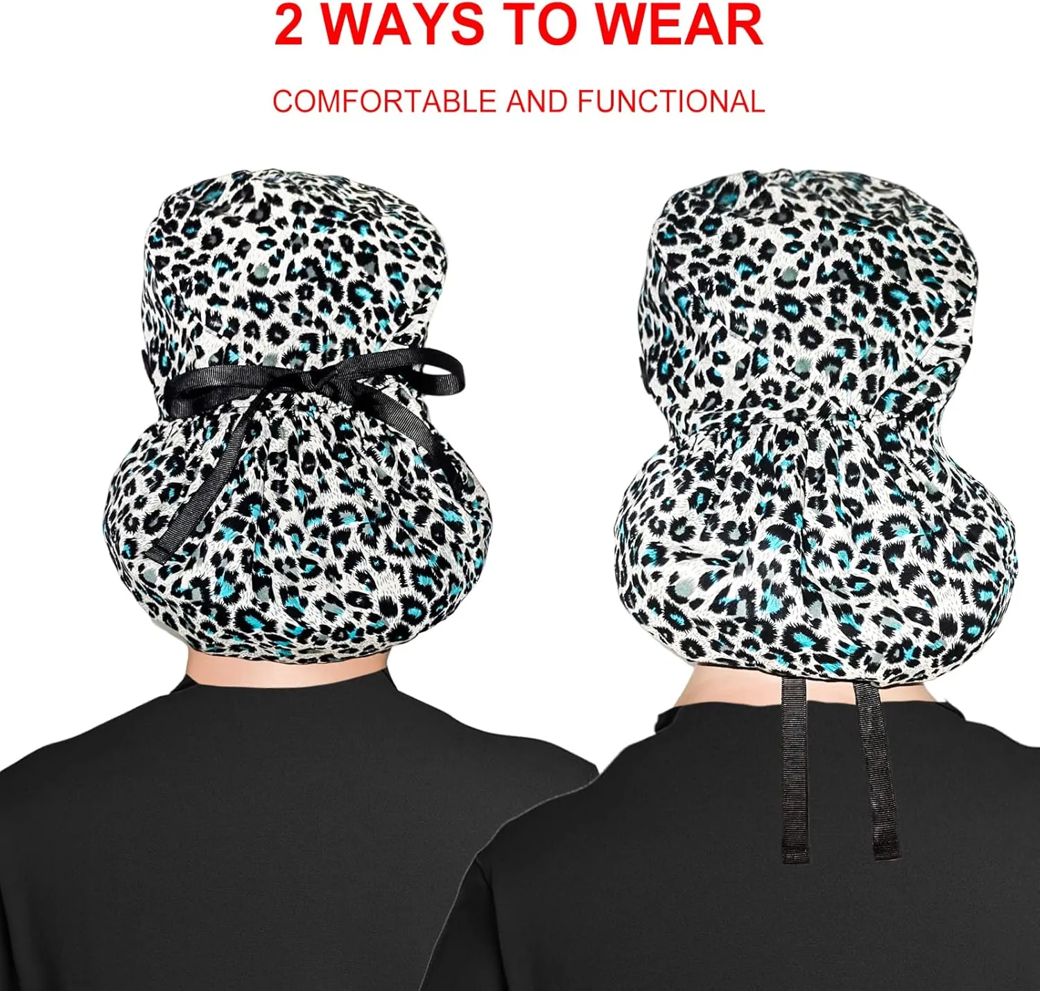 Scrub Cap with Silky Inner - Cotton Hat with Sweatband and Buttons, Adjustable Tie Back Ponytail(Randomly Provide Hair Ring)