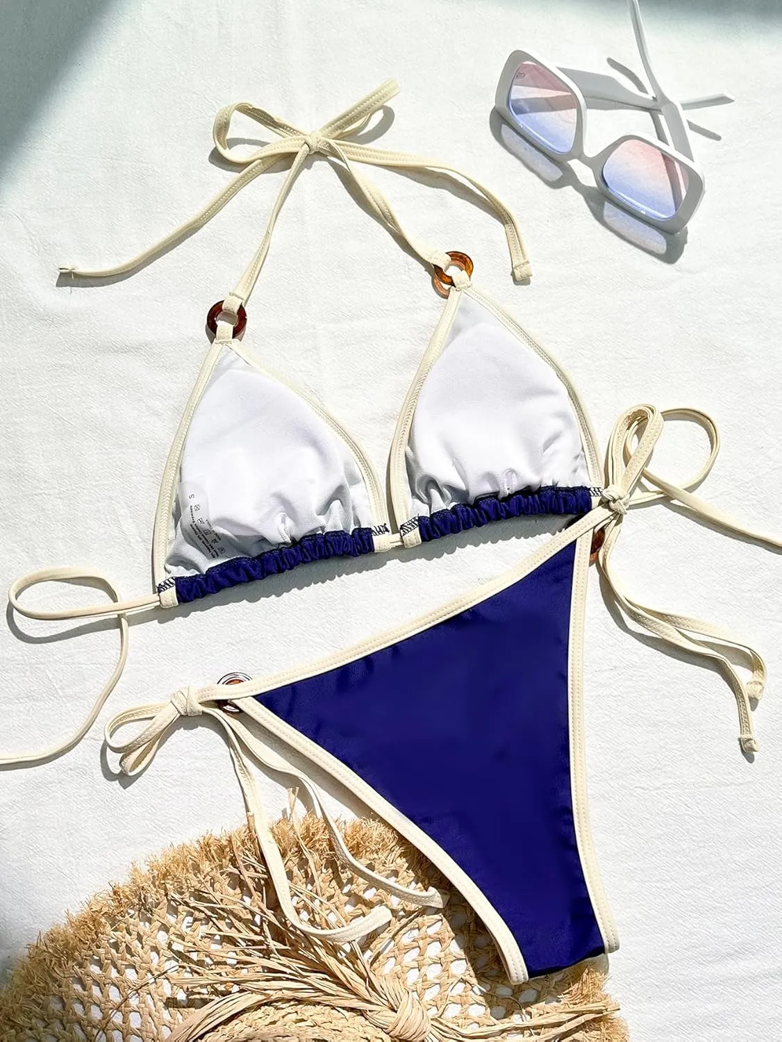 SHENHE Women's Sexy Bikini Sets Ring Triangle Tie Bathing Suits 2 Piece Swimsuits