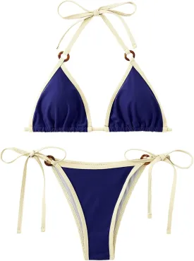 SHENHE Women's Sexy Bikini Sets Ring Triangle Tie Bathing Suits 2 Piece Swimsuits