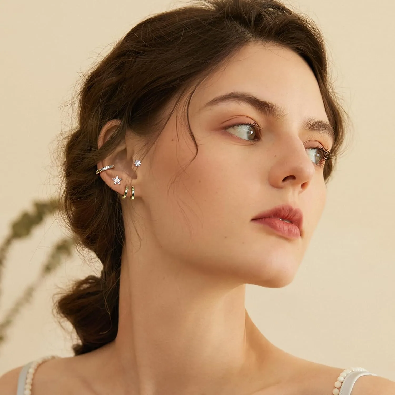 Small Gold Stud Earrings Set for Women - 14K Gold Plated CZ Huggie Hoops Hypoallergenic earrings Dainty flower Heart Stud Earrings for Jewelry Gift