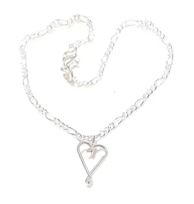 Sterling Silver plated Anklet Ankle Bracelet Heart charm 8 inch, 9 inch, 10 inch, 11 inch, 12 inch, 13 inch 2 mm Figaro chain