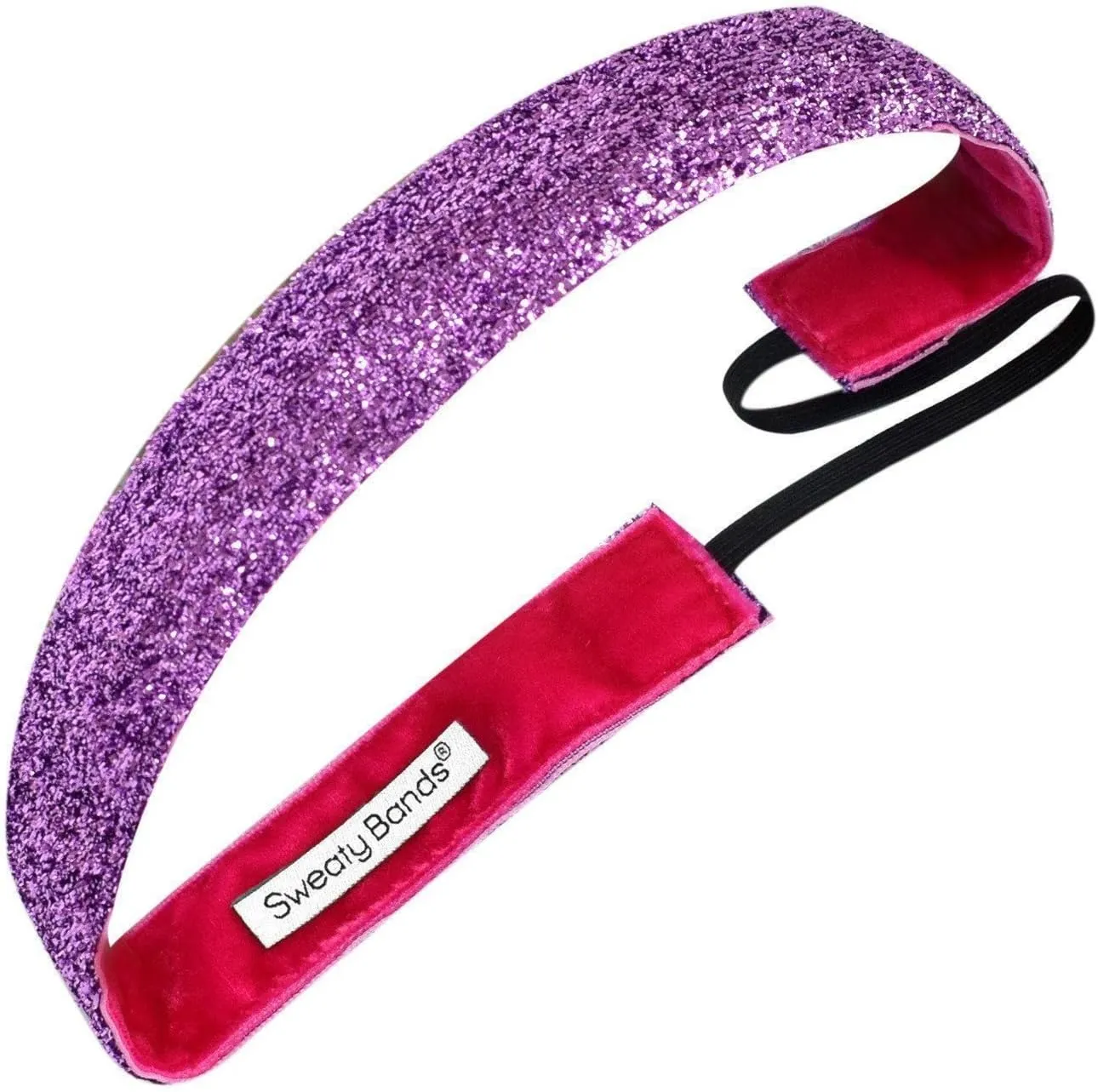 Sweaty Bands Womens and Girl Headband - Non-Slip Velvet-Lined Glitter Hairband - Viva Diva Pink 1-Inch
