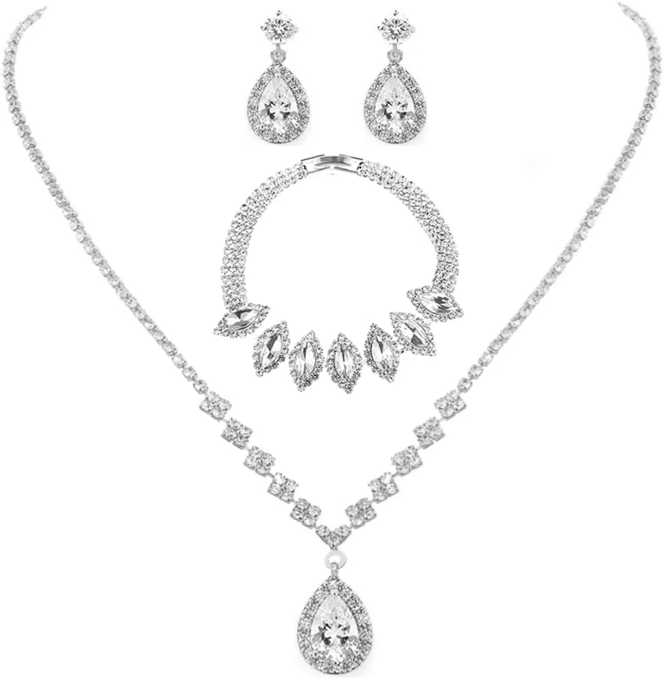 Unicra Bride Crystal Necklace Earrings Set Bridal Wedding Jewelry Sets Rhinestone Choker Necklace Prom Costume Jewelry Set for Women and Brides