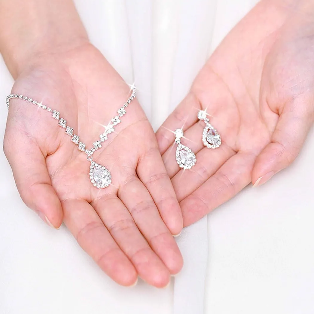 Unicra Bride Crystal Necklace Earrings Set Bridal Wedding Jewelry Sets Rhinestone Choker Necklace Prom Costume Jewelry Set for Women and Brides