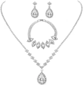 Unicra Bride Crystal Necklace Earrings Set Bridal Wedding Jewelry Sets Rhinestone Choker Necklace Prom Costume Jewelry Set for Women and Brides